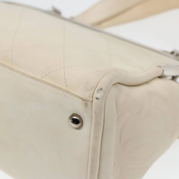 CHANEL Matelasse Hand Bag Leather White Silver CC - Picture 6 of 15